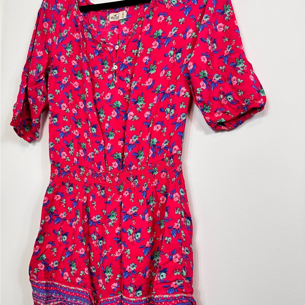 Floral Red Dress with Blue Accents